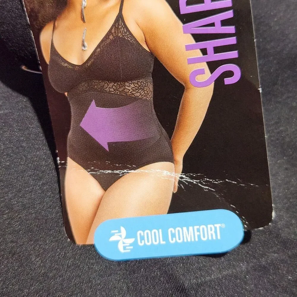 Maidenform Womens Shapewear Lace Bodysuit XL Black Frim Control Cool Comfort.